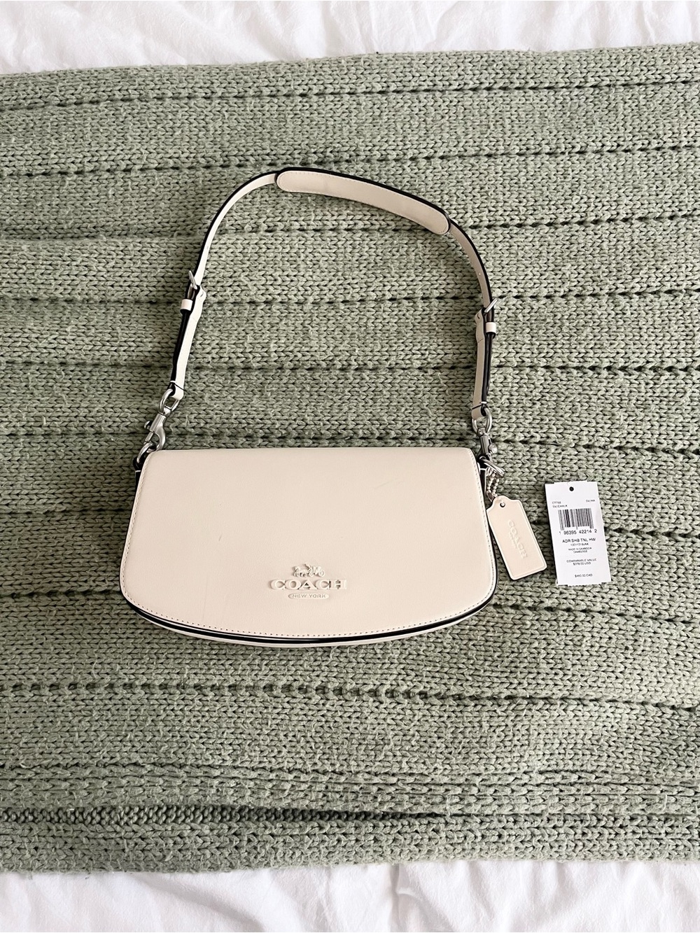 Coach Leather Shoulder Bag with Silver Hardware in Chalk